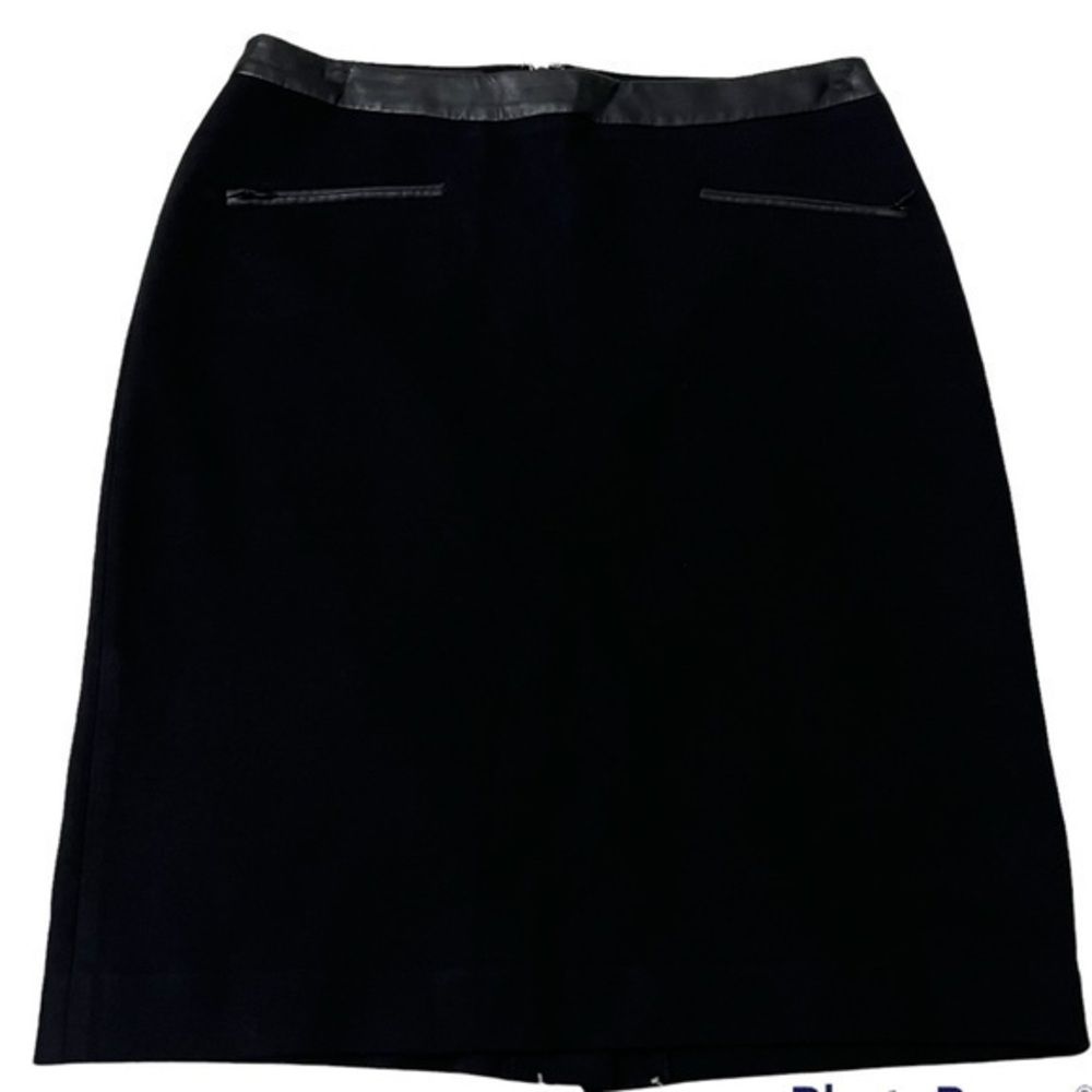 Talbots Skirt Black Ponte‎ Knit Jersey Faux Leather Zip Pockets Pencil Knee 4
